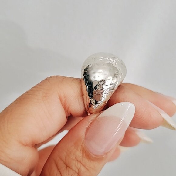 Sterling Silver Round Hammered Electroform Dome Ring 925 Silver - Picture 8 of 9